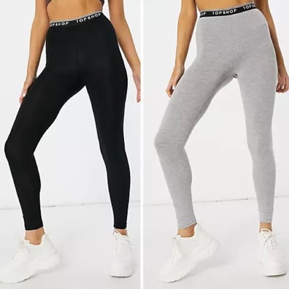 Topshop Pants - TOPSHOP Branded Leggings - Pack of 2, Grey and Black, Size 12, NWT